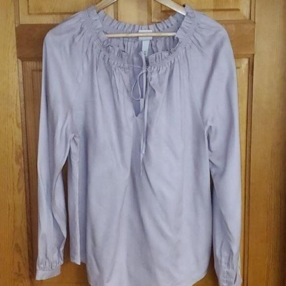 a new day Soft‎ Fall Colored Lavender Dainty Ruffled Tie Neck Sz M Tunic Top - Picture 2 of 9